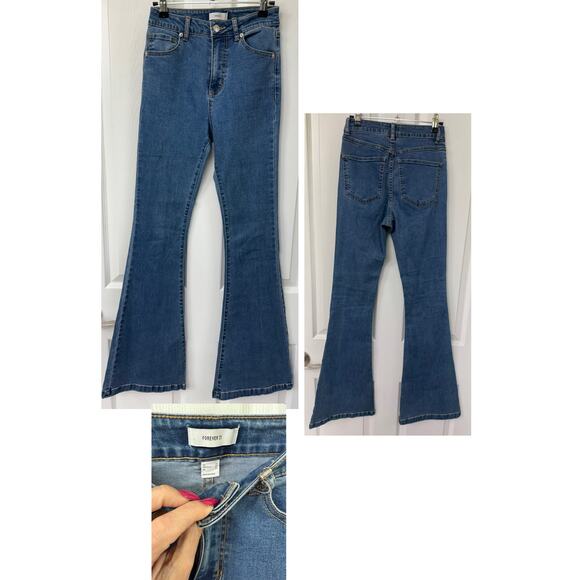 Forever 21 blue denim flare high rise size 25 jeans slim bell bottom country - Picture 5 of 5